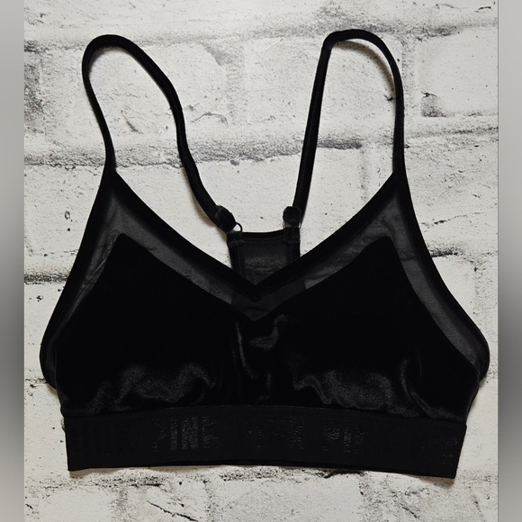 Pink Sport Victoria's Secret Black Velvet and Sheer Trim Push Up Bra - Picture 2 of 13